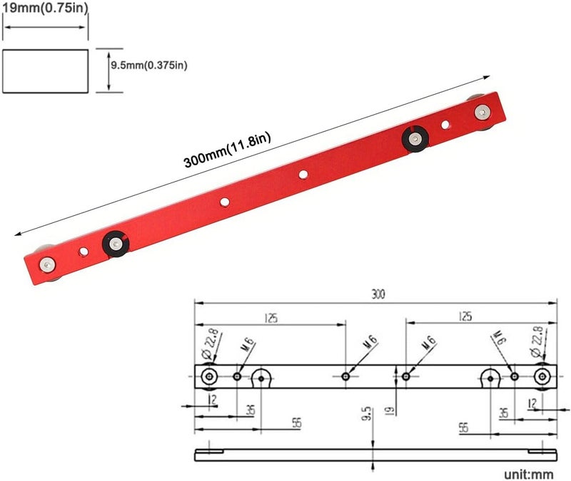 KETIPED Aluminium Alloy Miter Bar Clamping Tool Slider Table Saw Gauge Rod T-Slot Track Bar Rail for Router Tables and Woodworking,300mm-Red - Image 2